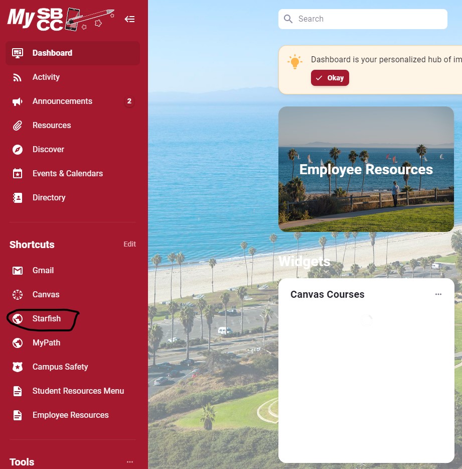 Starfish link in MySBCC portal